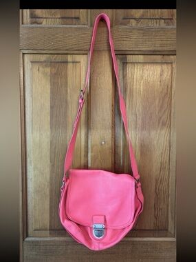 Bright Pink Leather Crossbody Bag - Casual Everyday Shoulder Bag